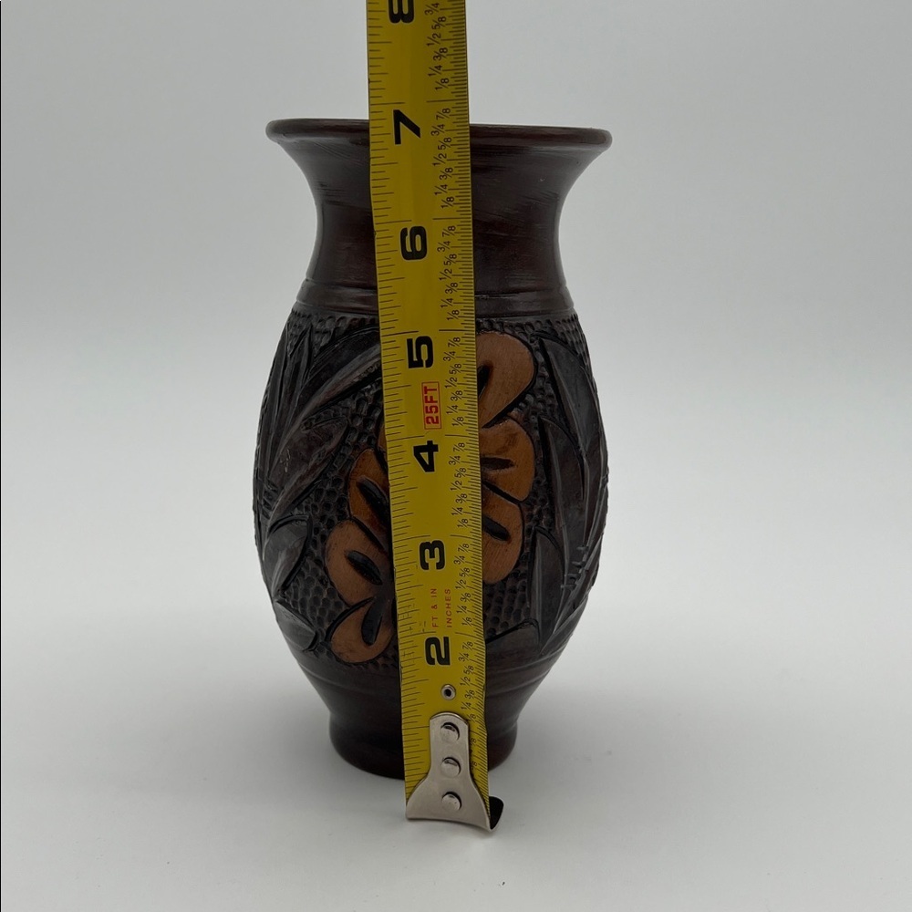 Vintage Handcrafted Korond Pottery Brown Floral Vase Transylvania ~ 7 Inches - Picture 8 of 9